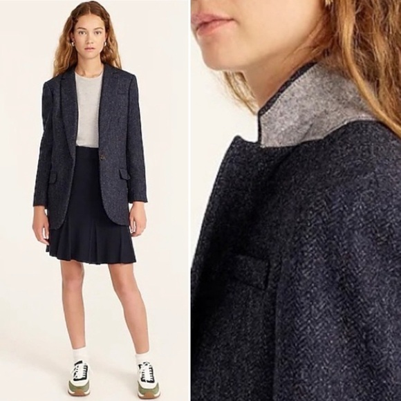 J. Crew Alfie Blazer Navy English Wool Herringbone Classic Preppy Academia 2 - Picture 1 of 16